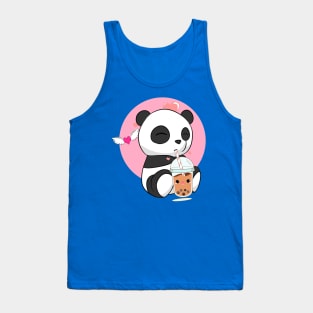 Cute Chibi Panda Drinking Boba Bubble Tea Tank Top